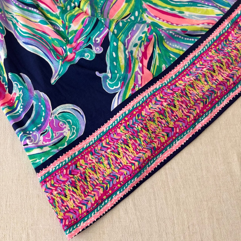Lilly Pulitzer Margate Dress Bright Navy Dont Leave Me Hanging Floral Large - Picture 10 of 10